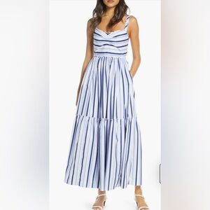 J. Crew Strapless Cottagecore Tiered Maxi Blue & White Dress - Size 6